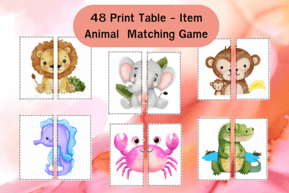 48 Print Table Animal Matching Game for Kids