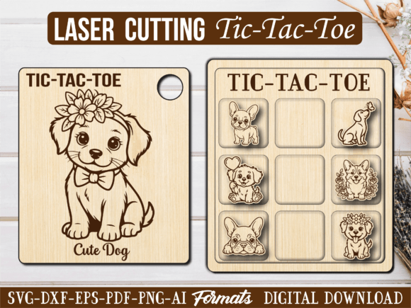 Cute Floral Dog Tic Tac Toe Puzzle Game: A Creative Laser Cutting Project