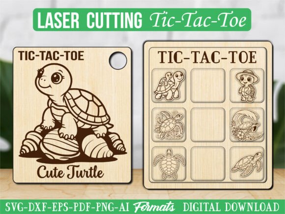 Cute Sea Turtle Tic Tac Toe Puzzle Game – A Charming Laser Cutting Project for All Ages