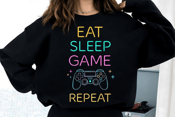 Eat Sleep Game Repeat PNG: Neon Design for Gamers
