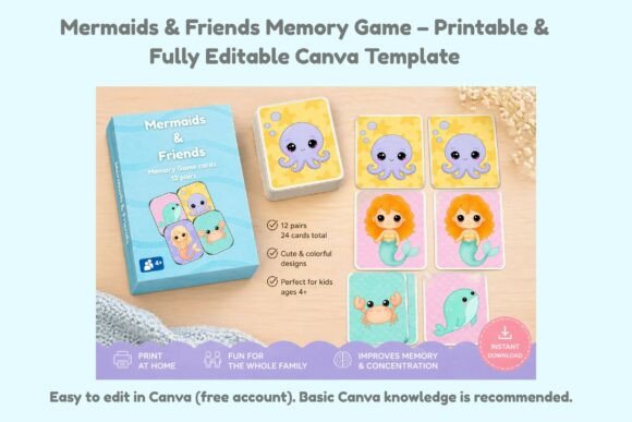 Mermaid Memory Game for Canva: Design & Print