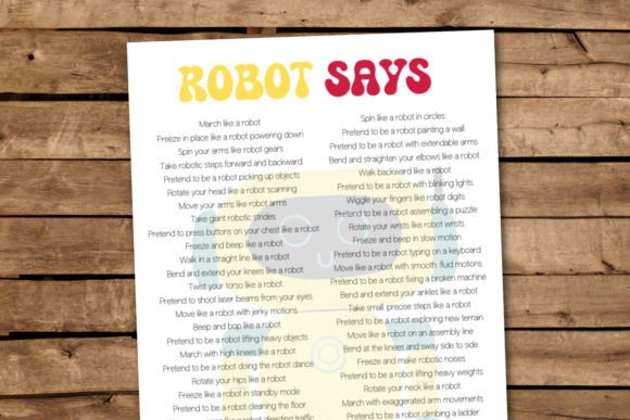 Robot Says Movement Game Printable