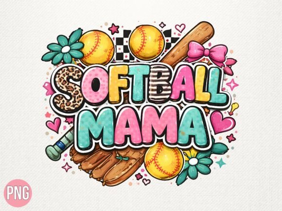 Softball Mama Floral Sports Game PNG